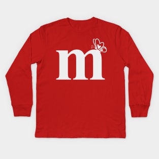 Letter M Lower Case m Alphabet with butterfly Kids Long Sleeve T-Shirt